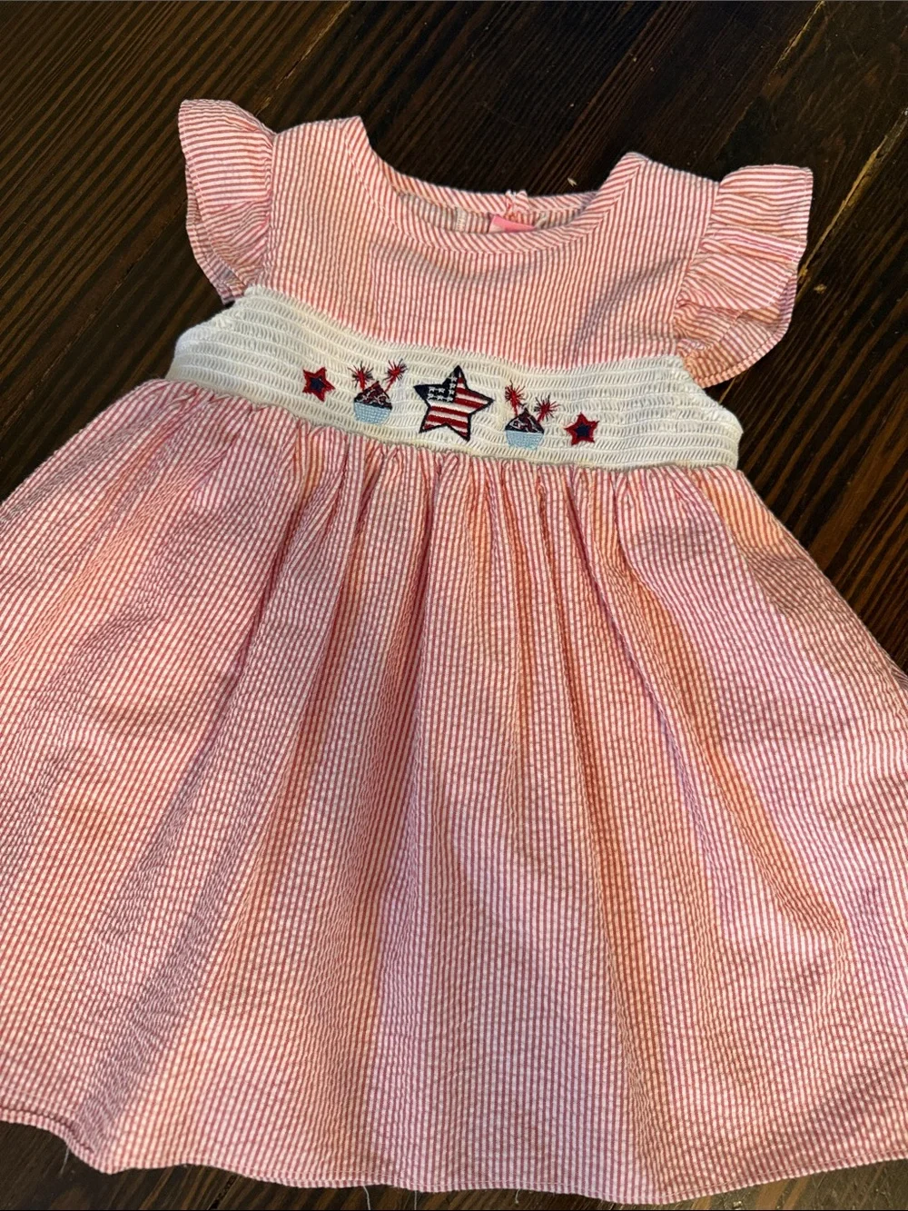 Good Lad Pink Seersucker Dress with Star Smocking